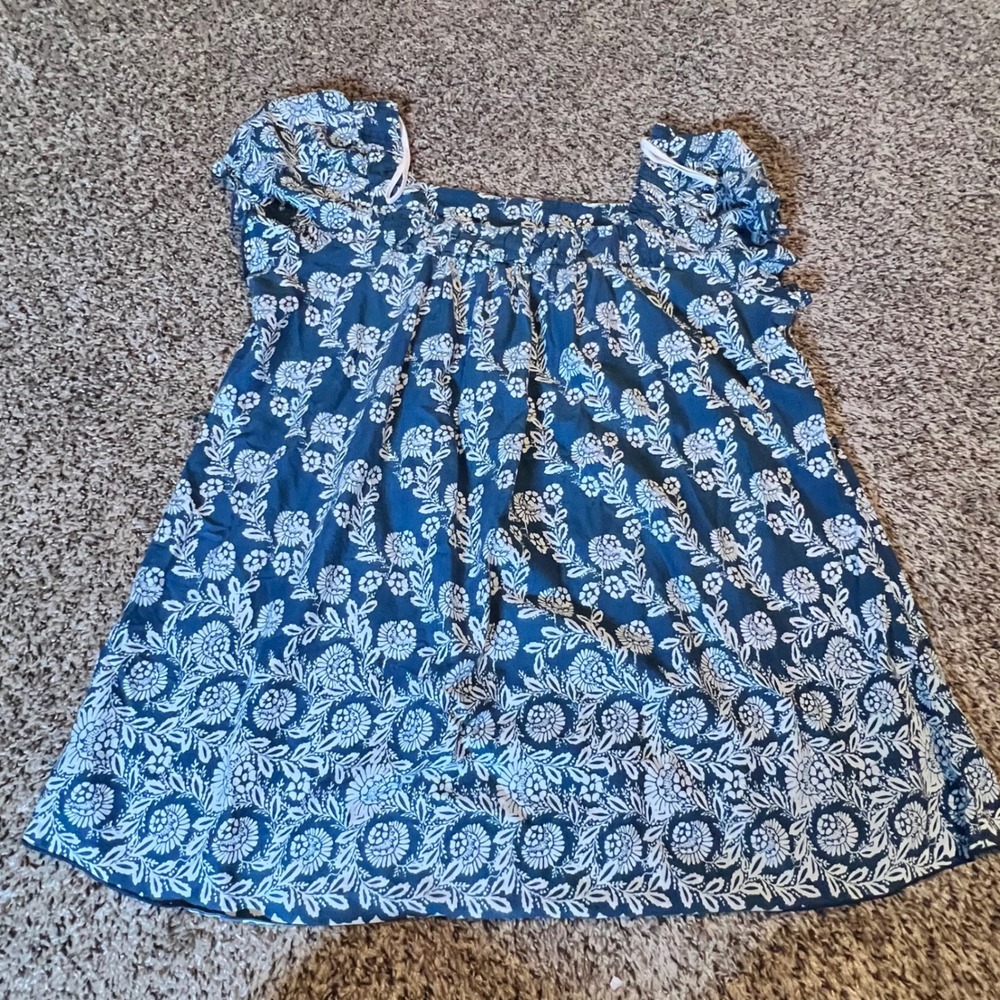 Venezia Women 18 Blue Floral Cotton Boho‎ Babydoll Top Square Neck Short Sleeve
